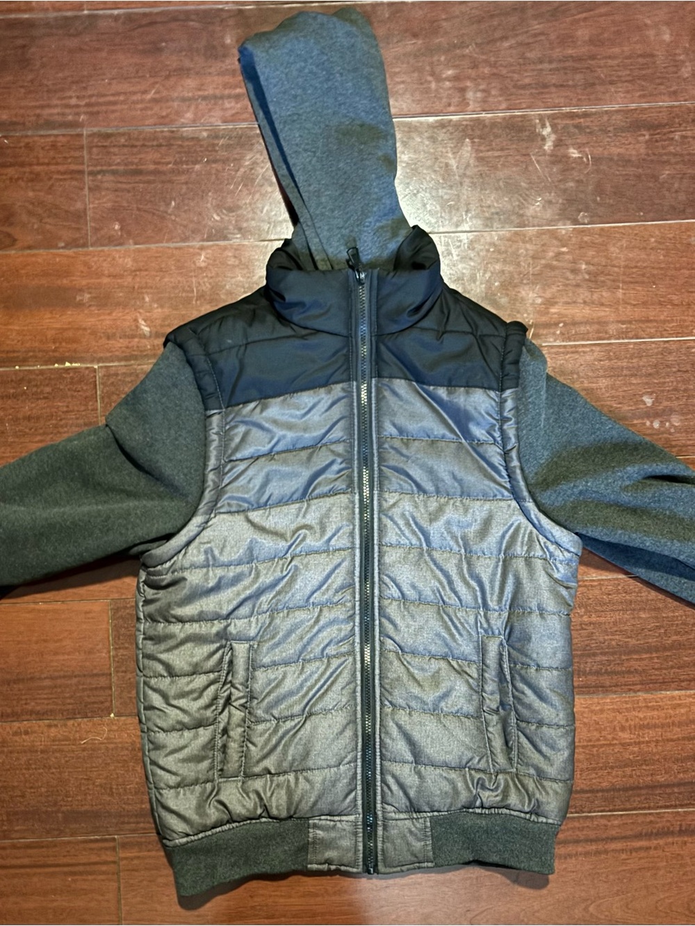 Men's Black & Charcoal Quilted Hooded Jacket